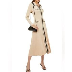 Sandro Alexandrine Ribbed Knit Midi Dress Beige SZ XS/S